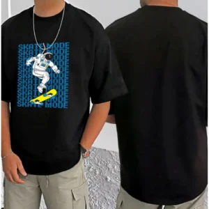 Men's Casual Cotton Blend Printed Round Neck Half Sleeve T-Shirt (Black) - Image 3