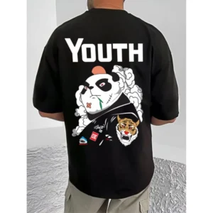 Men's Casual Cotton Blend Printed Round Neck Half Sleeve T-Shirt (Black) - Image 4