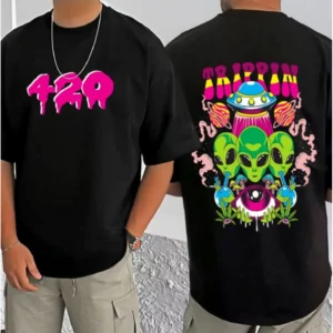 Men's Casual Cotton Blend Printed Round Neck Half Sleeve T-Shirt (Black) - Image 3