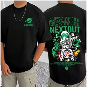 Men's Casual Cotton Blend Printed Round Neck Half Sleeve T-Shirt (Black) - Image 3