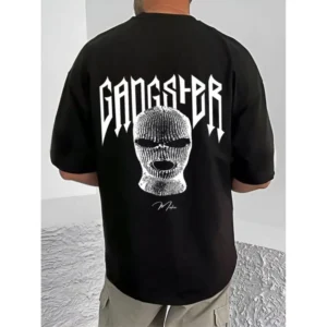 Men's Casual Cotton Blend Printed Round Neck Half Sleeve T-Shirt (Black) - Image 4
