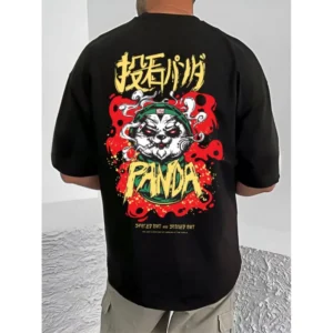 Men's Casual Cotton Blend Printed Round Neck Half Sleeve T-Shirt (Black) - Image 4