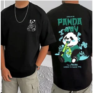 Men's Casual Cotton Blend Printed Round Neck Half Sleeve T-Shirt (Black) - Image 3