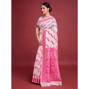Women's Jamdani Cotton Silk Printed Saree With Unstitched Blouse 5.5Mtr (Pink) - Image 3