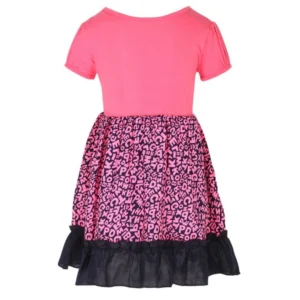 Girl's Polyester Crepe Embellished Short Sleeve Round Neck Dress (Pink) - Image 4