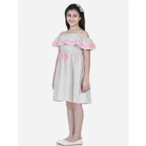 Girl's Cotton Printed Sleeveless Shoulder Straps Dress (Beige-Pink) - Image 3