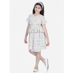 Girl's Rayon Floral Printed Short Sleeve V-Neck Dress (Multicolor) - Image 3