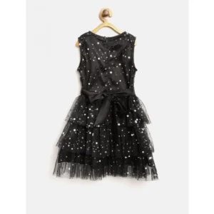 Girl's Net Embellished Sleeveless V-Neck Dress (Black) - Image 4