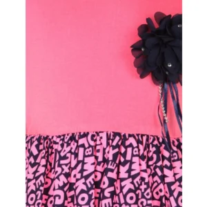 Girl's Polyester Crepe Embellished Short Sleeve Round Neck Dress (Pink) - Image 3
