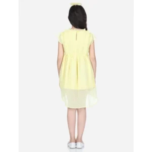 Girl's Polyester Solid Short Sleeve Round Neck Dress (Lemon Yellow) - Image 4