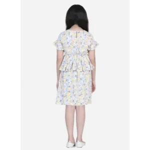 Girl's Rayon Floral Printed Short Sleeve V-Neck Dress (Multicolor) - Image 4