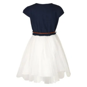 Girl's Denim Embroidery Short Sleeve Round Neck Dress (White) - Image 4