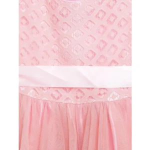 Girl's Polyester  Net Embroidered Sleeveless Round Neck Dress (Peach) - Image 3