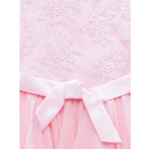 Girl's Polyester  Net Floral Printed Sleeveless Round Neck Dress (Light Pink) - Image 3