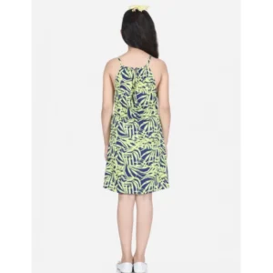 Girl's Polyester Floral Printed Short Sleeve Round Neck Dress (Blue-Yellow) - Image 4