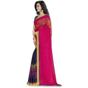 Women's Faux Georgette Printed Saree With Unstitched Blouse 5.5Mtr (Pink) - Image 3