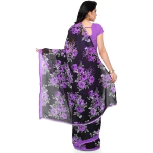 Women's Faux Georgette Printed Saree With Unstitched Blouse 5.5Mtr (Purple) - Image 2
