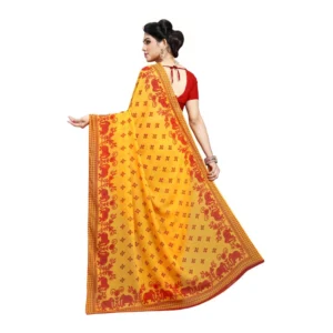 Women's Georgette Printed Saree With Unstitched Blouse 5.5Mtr (Red) - Image 2