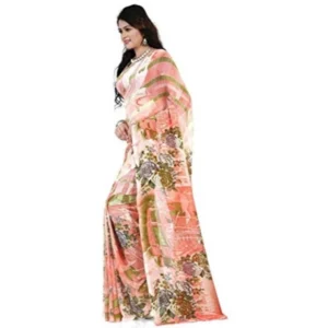 Women's Faux Georgette Printed Saree With Unstitched Blouse 5.5Mtr (Orange) - Image 3