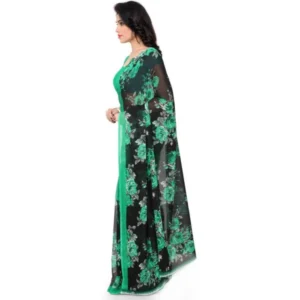 Women's Faux Georgette Printed Saree With Unstitched Blouse 5.5Mtr (Green) - Image 3