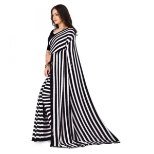 Women's Faux Georgette Printed Saree With Unstitched Blouse 5.5Mtr (Black) - Image 3