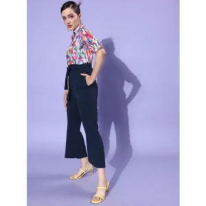 Generic Women's Polyester Printed 3/4th Sleeve Jumpsuit (Multicolor - Navy) - Image 3