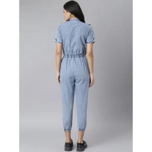 Generic Women's Denim Self Design Tie Ups Jumpsuit (Blue) - Image 4