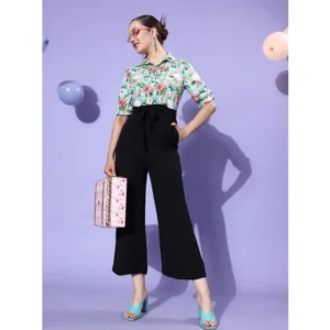 Generic Women's Polyester Printed 3/4th Sleeve Jumpsuit (Green - Black) - Image 4