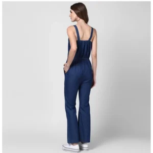 Generic Women's Denim Solid Shoulder Straps Jumpsuit (Blue) - Image 4