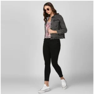 Generic Women's Denim Distressed Long Sleeve Jacket (Black) - Image 3