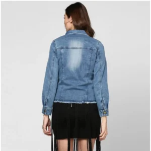 Generic Women's Denim Distressed Long Sleeve Jacket (Blue) - Image 2