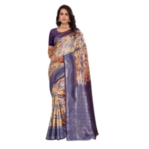 Women's Silk Embroidred Saree With Unstitched Blouse 5.5Mtr (Dark Green) - Image 3