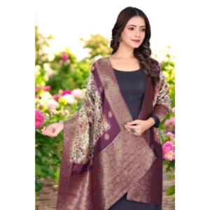 Women's chanderi silk  Printed Dupatta (Magenta, Length: 2 Mtr) - Image 2