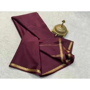 Women's Crepe Chit Pallu Solid Saree With Unstitched Blouse 5.5Mtr (Brown) - Image 2