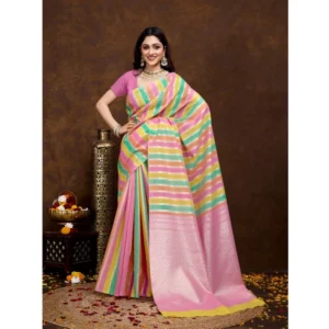 Women's Cotton Blended Printed Saree With Unstitched Blouse 5.5Mtr (Pink) - Image 4