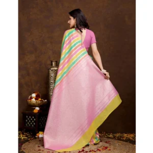 Women's Cotton Blended Printed Saree With Unstitched Blouse 5.5Mtr (Pink) - Image 2
