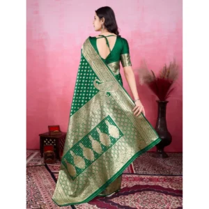 Women's Banarasi Silk Printed Saree With Unstitched Blouse 5.5Mtr (Green) - Image 3