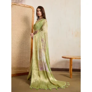 Women's Viscose Printed Saree With Unstitched Blouse 5.5Mtr (Light Green) - Image 3