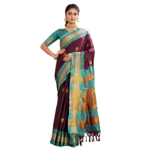 Women's Silk Blended Jaquard Woven Saree With Unstitched Blouse 5.5Mtr (Purple) - Image 2