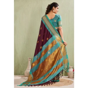 Women's Silk Blended Jaquard Woven Saree With Unstitched Blouse 5.5Mtr (Purple) - Image 5