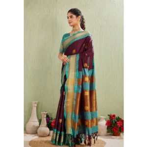 Women's Silk Blended Jaquard Woven Saree With Unstitched Blouse 5.5Mtr (Purple) - Image 4