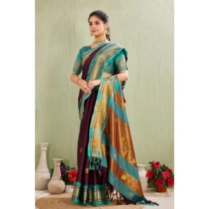 Women's Silk Blended Jaquard Woven Saree With Unstitched Blouse 5.5Mtr (Purple) - Image 3