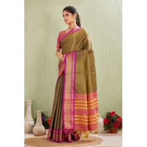 Women's Silk Blended Jaquard Woven Saree With Unstitched Blouse 5.5Mtr (Green) - Image 5