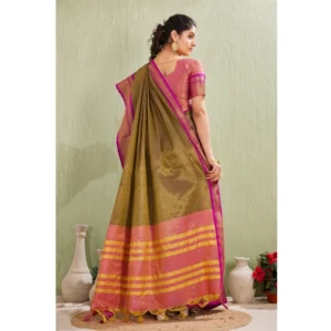 Women's Silk Blended Jaquard Woven Saree With Unstitched Blouse 5.5Mtr (Green) - Image 4