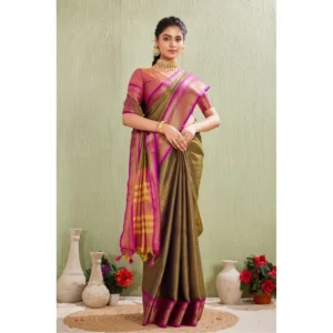 Women's Silk Blended Jaquard Woven Saree With Unstitched Blouse 5.5Mtr (Green) - Image 2