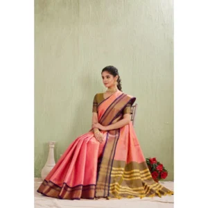 Women's Silk Blended Jaquard Woven Saree With Unstitched Blouse 5.5Mtr (Pink) - Image 4