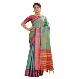 Women's Silk Blended Jaquard Woven Saree With Unstitched Blouse 5.5Mtr (Light Green) - Image 2