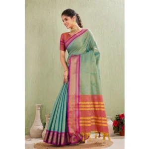 Women's Silk Blended Jaquard Woven Saree With Unstitched Blouse 5.5Mtr (Light Green) - Image 5