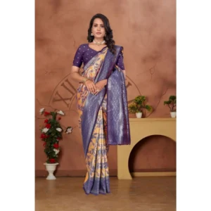 Women's Banarasi Silk Jaquard Woven Saree With Unstitched Blouse 5.5Mtr (Orange) - Image 5