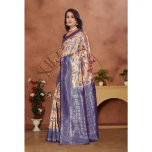 Women's Banarasi Silk Jaquard Woven Saree With Unstitched Blouse 5.5Mtr (Orange) - Image 4